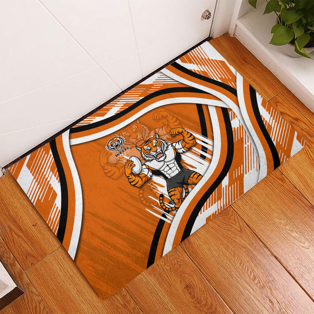 Wests Tigers Rugby Mascot Rubber Doormat Fierce Athlete Graphic in Sports Style