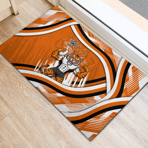 Wests Tigers Rugby Mascot Rubber Doormat Fierce Athlete Graphic in Sports Style