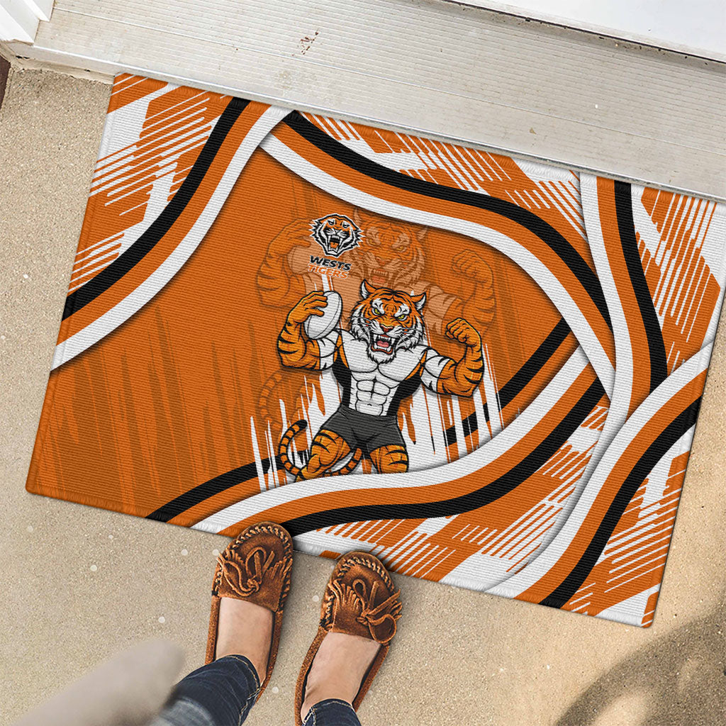 Wests Tigers Rugby Mascot Rubber Doormat Fierce Athlete Graphic in Sports Style