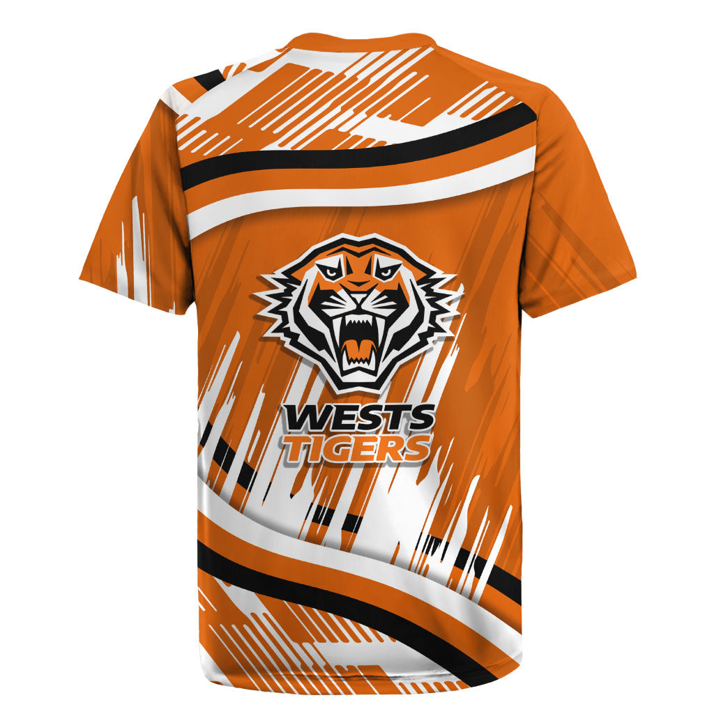 Wests Tigers Rugby Mascot Rugby Jersey Fierce Athlete Graphic in Sports Style
