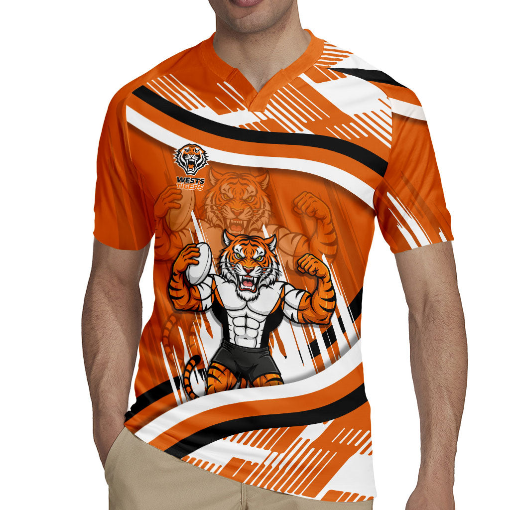 Wests Tigers Rugby Mascot Rugby Jersey Fierce Athlete Graphic in Sports Style