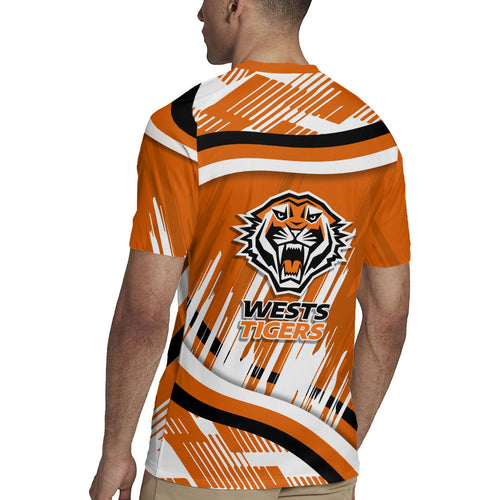 Wests Tigers Rugby Mascot Rugby Jersey Fierce Athlete Graphic in Sports Style