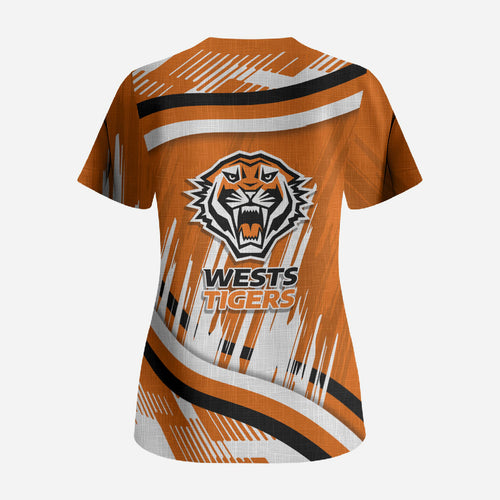 Wests Tigers Rugby Mascot Scrub Top Fierce Athlete Graphic in Sports Style