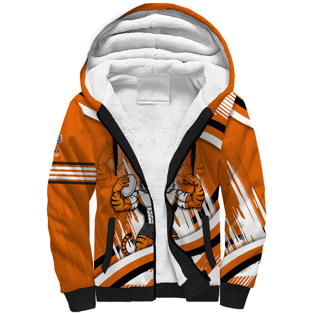 Wests Tigers Rugby Mascot Sherpa Hoodie Fierce Athlete Graphic in Sports Style