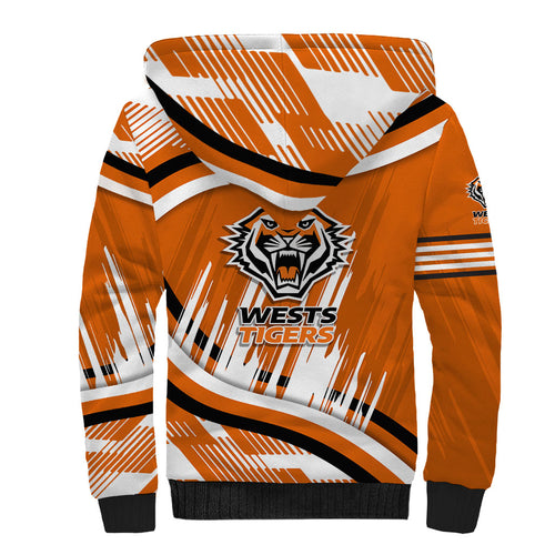 Wests Tigers Rugby Mascot Sherpa Hoodie Fierce Athlete Graphic in Sports Style