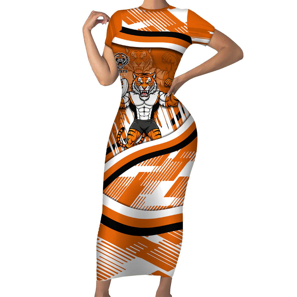 Wests Tigers Rugby Mascot Short Sleeve Bodycon Dress Fierce Athlete Graphic in Sports Style