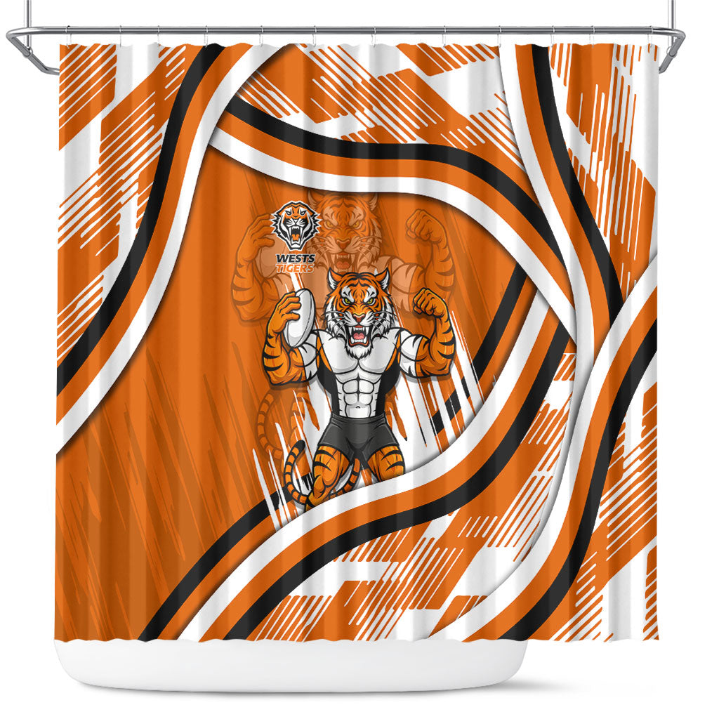 Wests Tigers Rugby Mascot Shower Curtain Fierce Athlete Graphic in Sports Style