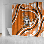 Wests Tigers Rugby Mascot Shower Curtain Fierce Athlete Graphic in Sports Style