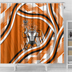 Wests Tigers Rugby Mascot Shower Curtain Fierce Athlete Graphic in Sports Style