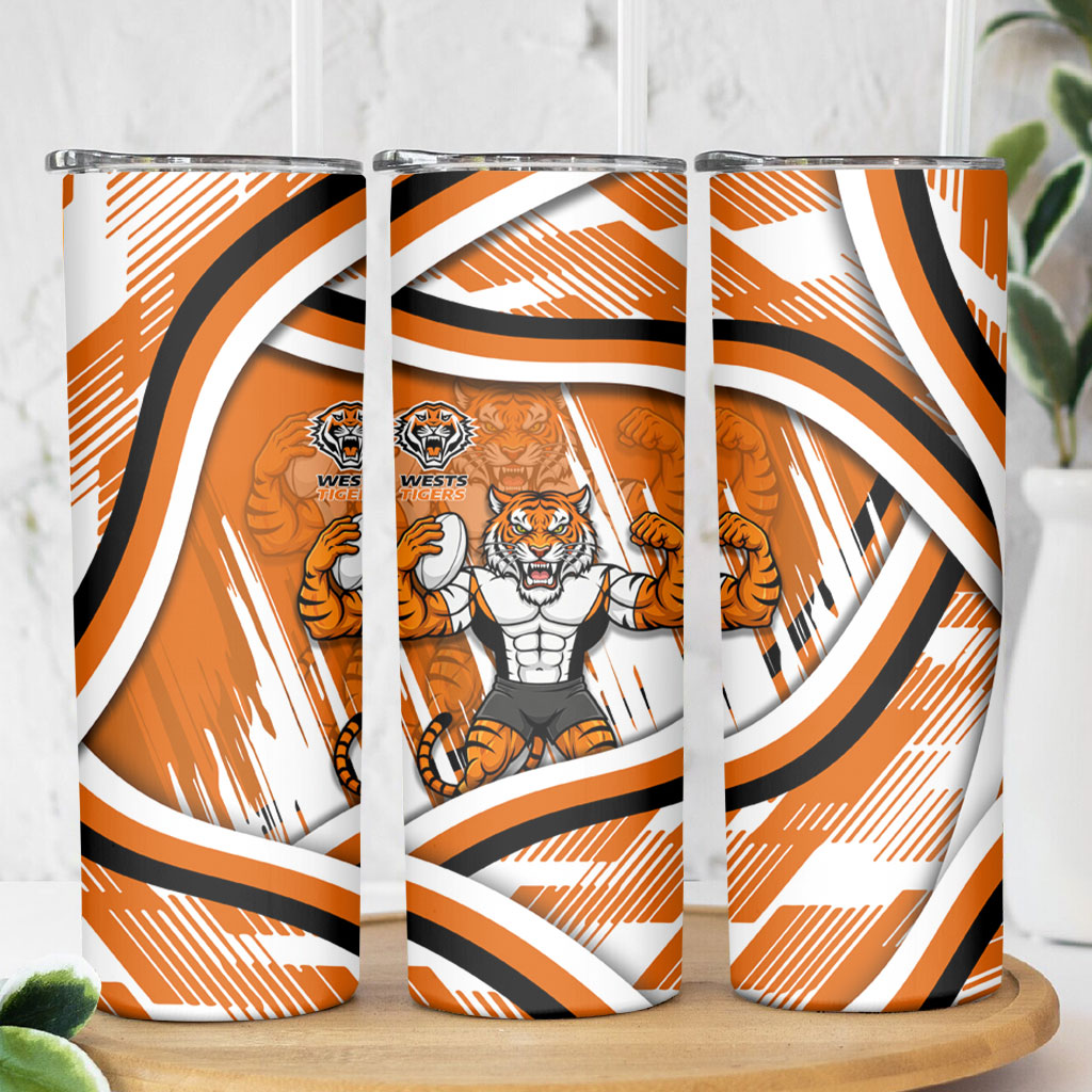 Wests Tigers Rugby Mascot Skinny Tumbler Fierce Athlete Graphic in Sports Style