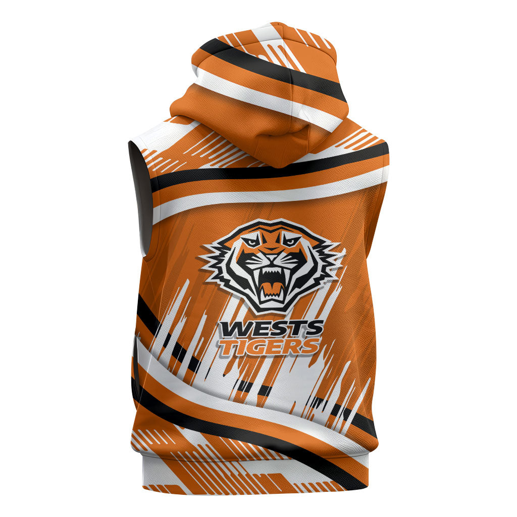 Wests Tigers Rugby Mascot Sleeveless Hoodie Fierce Athlete Graphic in Sports Style