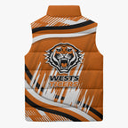 Wests Tigers Rugby Mascot Sleeveless Puffer Jacket Fierce Athlete Graphic in Sports Style