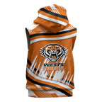 Wests Tigers Rugby Mascot Sleeveless Zip Hoodie Fierce Athlete Graphic in Sports Style