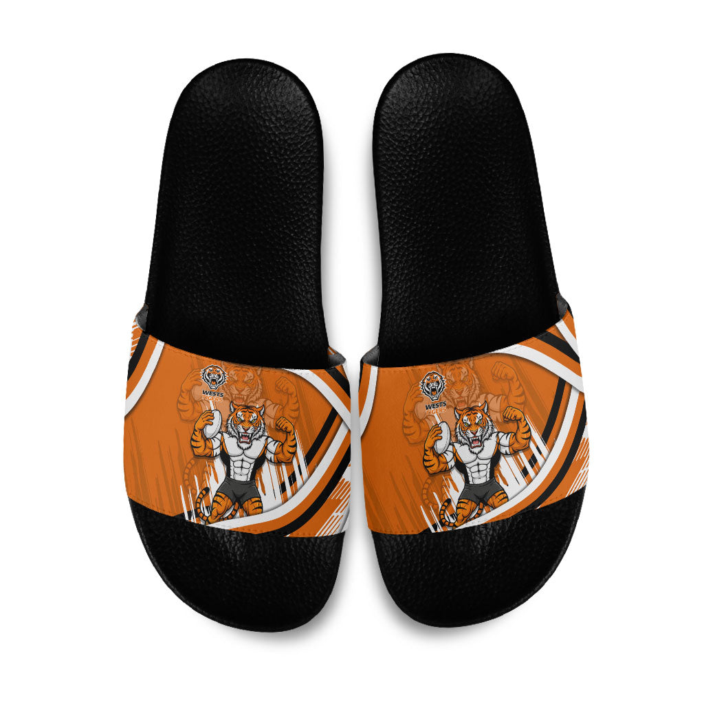 Wests Tigers Rugby Mascot Slide Sandals Fierce Athlete Graphic in Sports Style