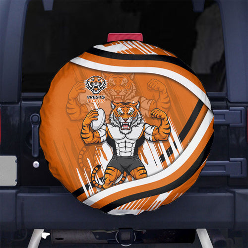 Wests Tigers Rugby Mascot Spare Tire Cover Fierce Athlete Graphic in Sports Style