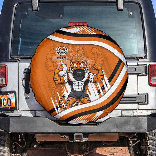 Wests Tigers Rugby Mascot Spare Tire Cover Fierce Athlete Graphic in Sports Style