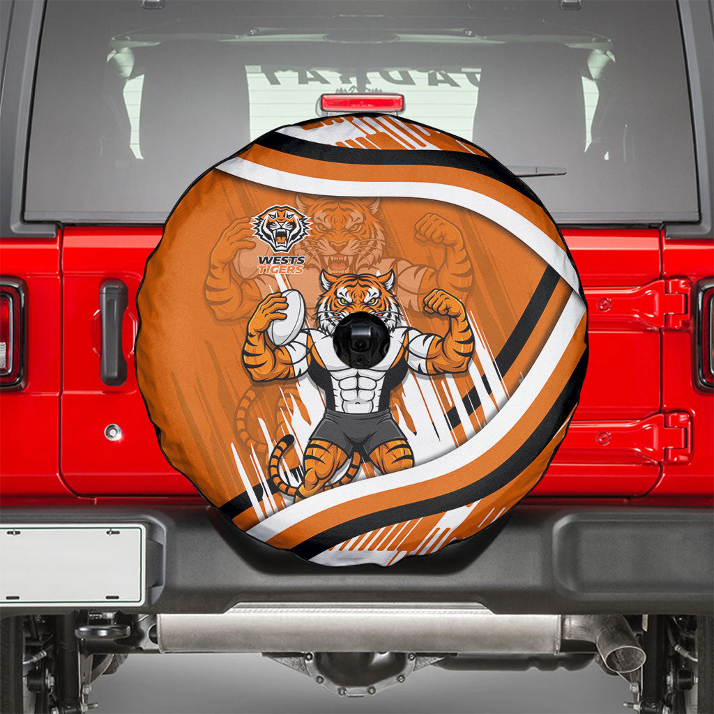Wests Tigers Rugby Mascot Spare Tire Cover Fierce Athlete Graphic in Sports Style