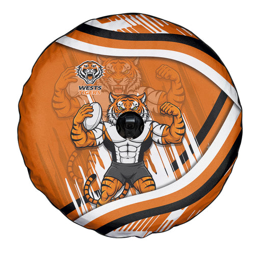 Wests Tigers Rugby Mascot Spare Tire Cover Fierce Athlete Graphic in Sports Style