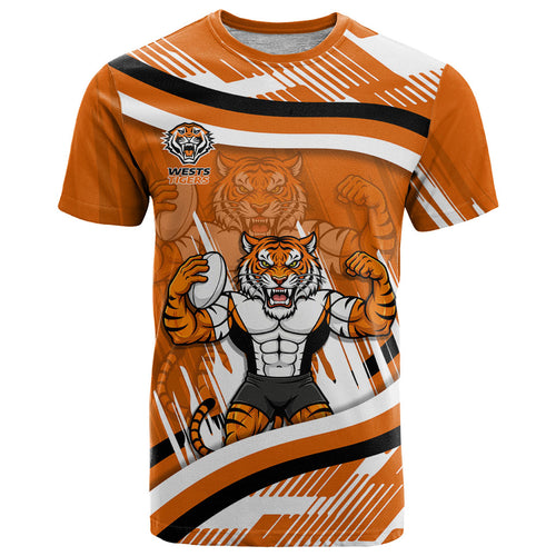 Wests Tigers Rugby Mascot T Shirt Fierce Athlete Graphic in Sports Style