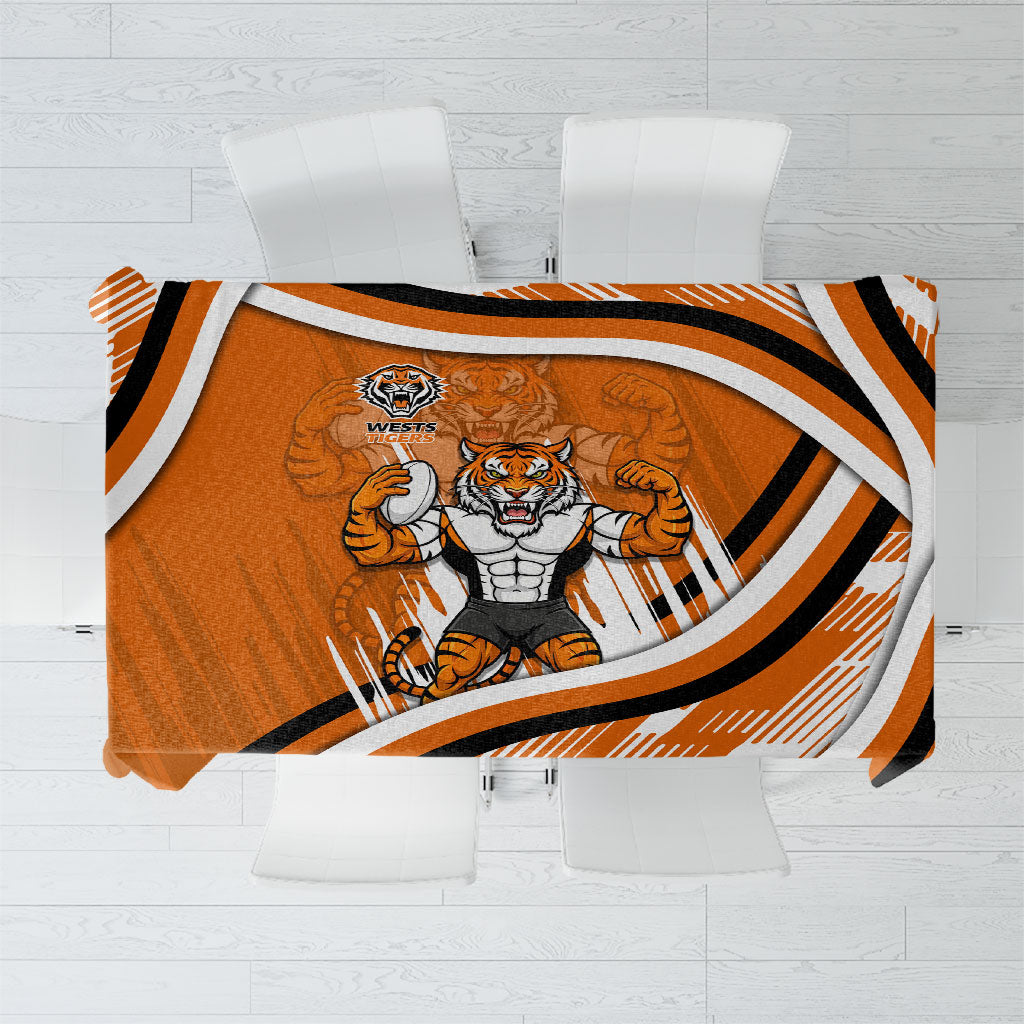 Wests Tigers Rugby Mascot Tablecloth Fierce Athlete Graphic in Sports Style