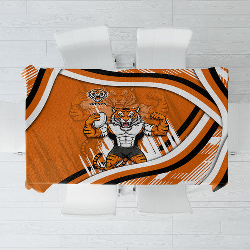 Wests Tigers Rugby Mascot Tablecloth Fierce Athlete Graphic in Sports Style
