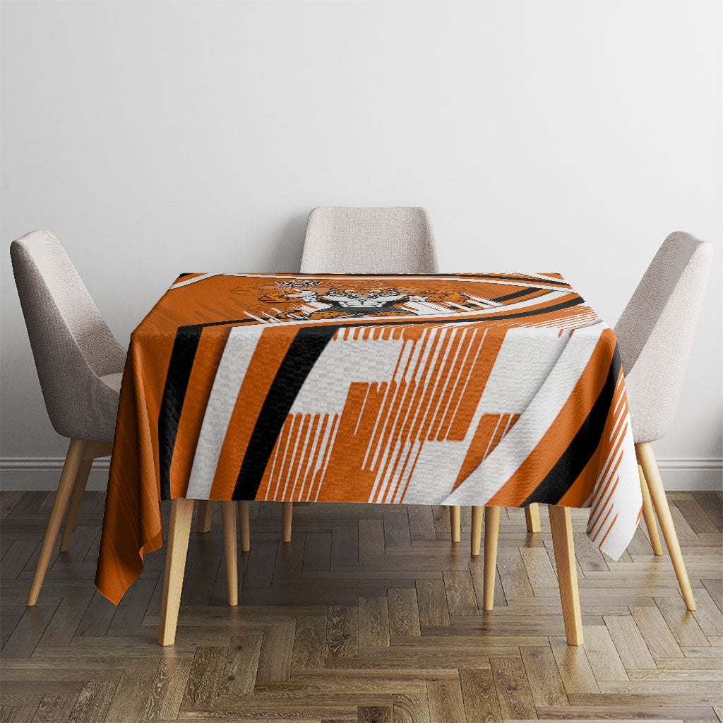 Wests Tigers Rugby Mascot Tablecloth Fierce Athlete Graphic in Sports Style