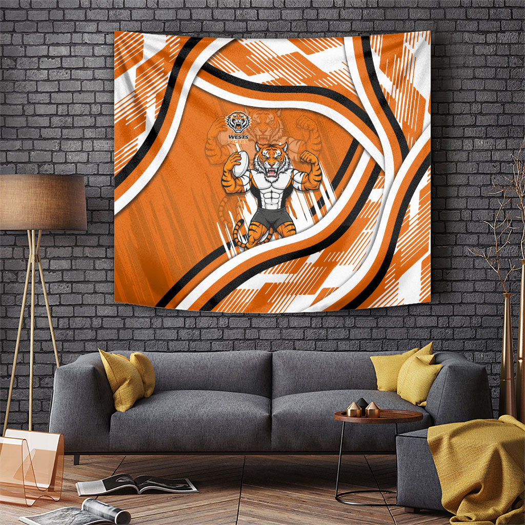Wests Tigers Rugby Mascot Tapestry Fierce Athlete Graphic in Sports Style