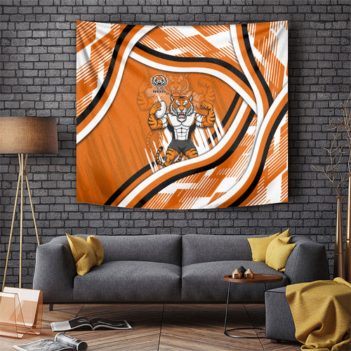 Wests Tigers Rugby Mascot Tapestry Fierce Athlete Graphic in Sports Style