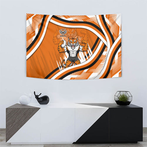 Wests Tigers Rugby Mascot Tapestry Fierce Athlete Graphic in Sports Style