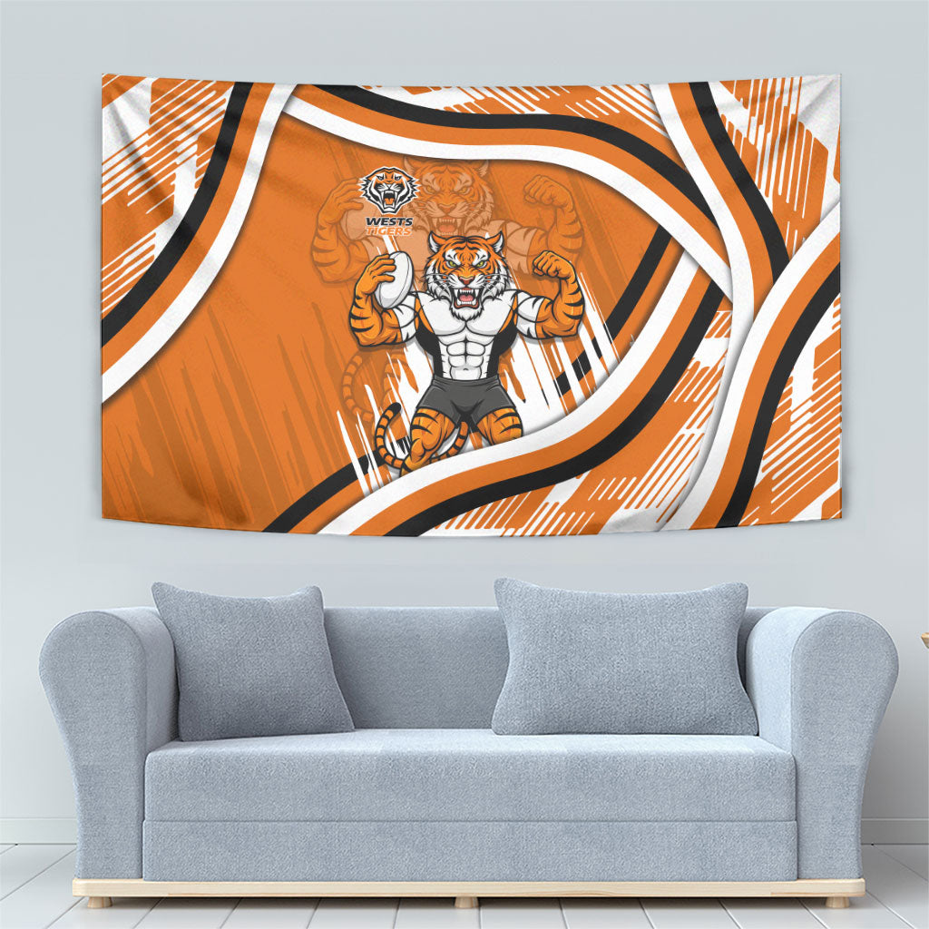 Wests Tigers Rugby Mascot Tapestry Fierce Athlete Graphic in Sports Style