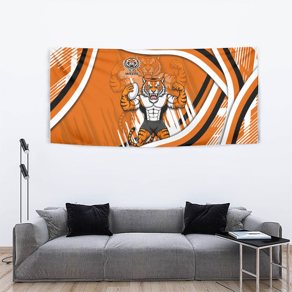 Wests Tigers Rugby Mascot Tapestry Fierce Athlete Graphic in Sports Style