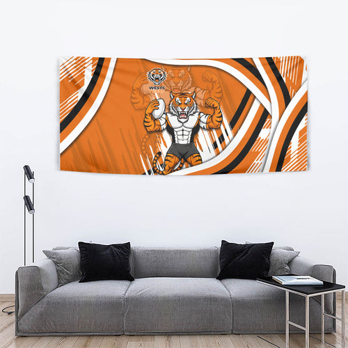 Wests Tigers Rugby Mascot Tapestry Fierce Athlete Graphic in Sports Style