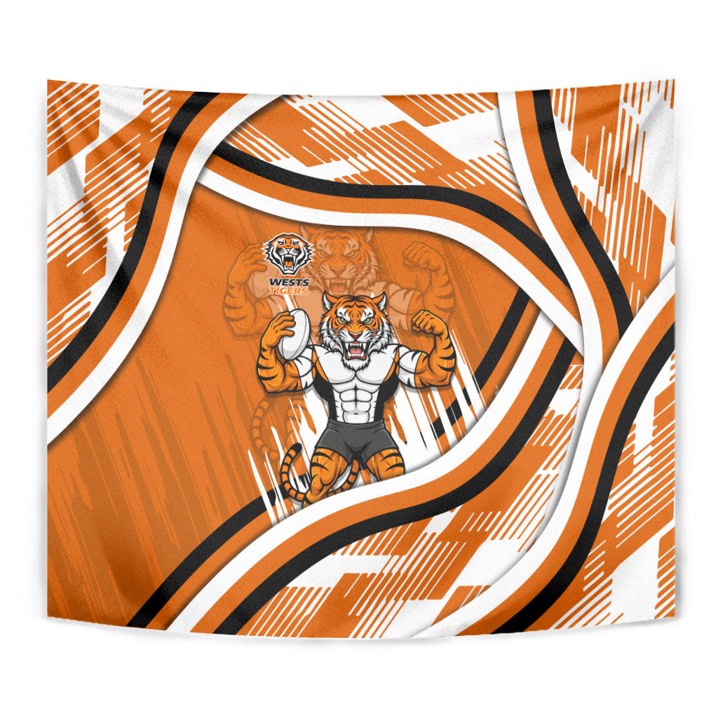 Wests Tigers Rugby Mascot Tapestry Fierce Athlete Graphic in Sports Style