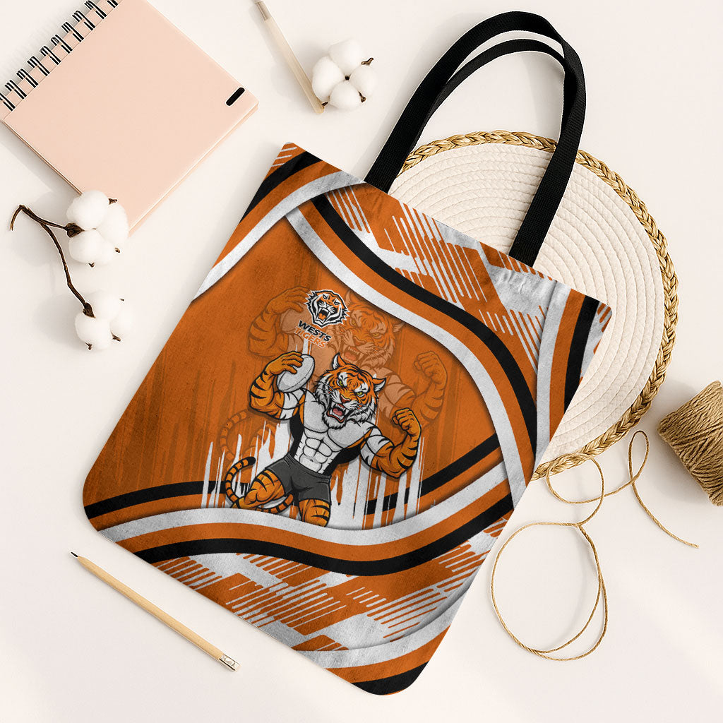 Wests Tigers Rugby Mascot Tote Bag Fierce Athlete Graphic in Sports Style