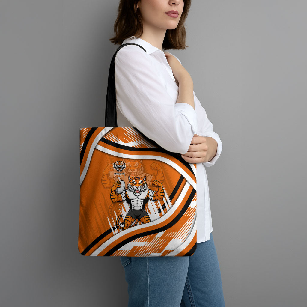Wests Tigers Rugby Mascot Tote Bag Fierce Athlete Graphic in Sports Style