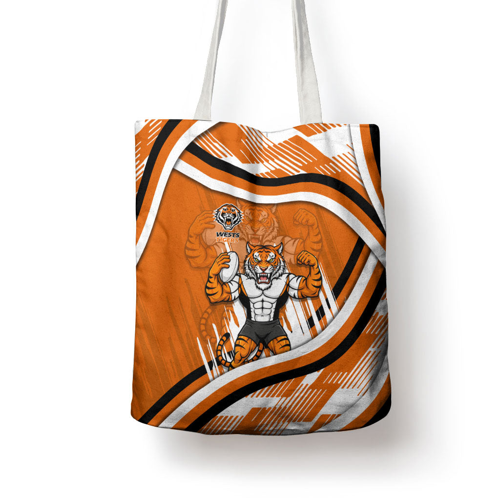 Wests Tigers Rugby Mascot Tote Bag Fierce Athlete Graphic in Sports Style