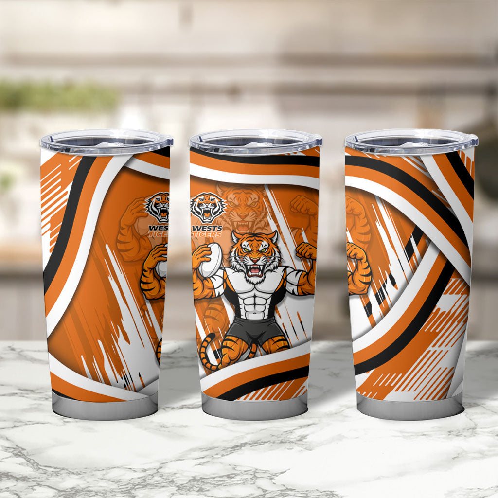 Wests Tigers Rugby Mascot Tumbler Cup Fierce Athlete Graphic in Sports Style