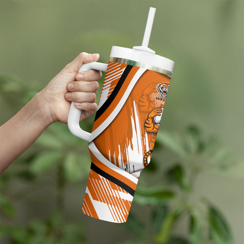 Wests Tigers Rugby Mascot Tumbler With Handle Fierce Athlete Graphic in Sports Style