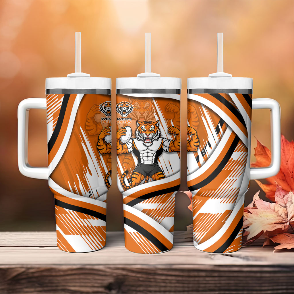 Wests Tigers Rugby Mascot Tumbler With Handle Fierce Athlete Graphic in Sports Style