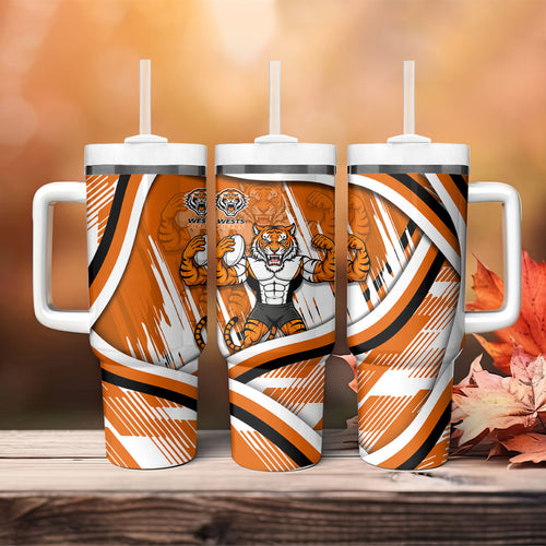 Wests Tigers Rugby Mascot Tumbler With Handle Fierce Athlete Graphic in Sports Style