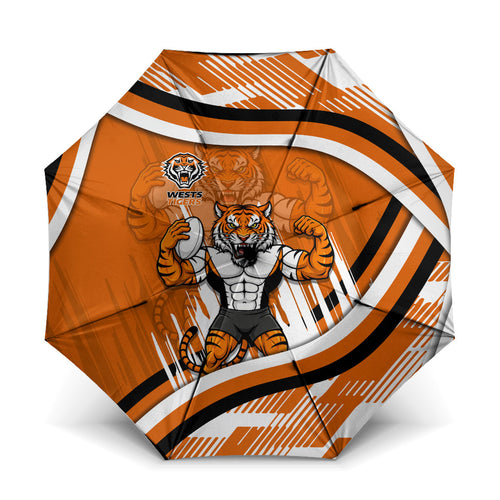 Wests Tigers Rugby Mascot Umbrella Fierce Athlete Graphic in Sports Style