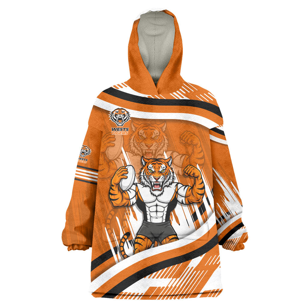 Wests Tigers Rugby Mascot Wearable Blanket Hoodie Fierce Athlete Graphic in Sports Style