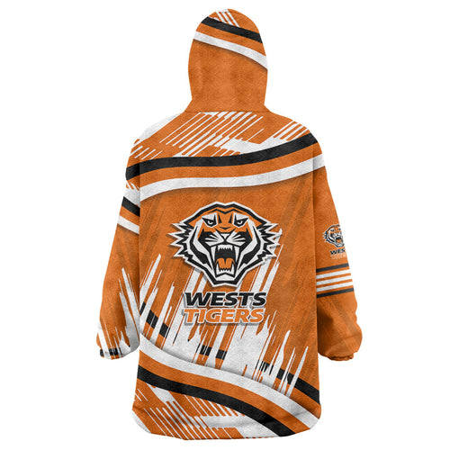Wests Tigers Rugby Mascot Wearable Blanket Hoodie Fierce Athlete Graphic in Sports Style