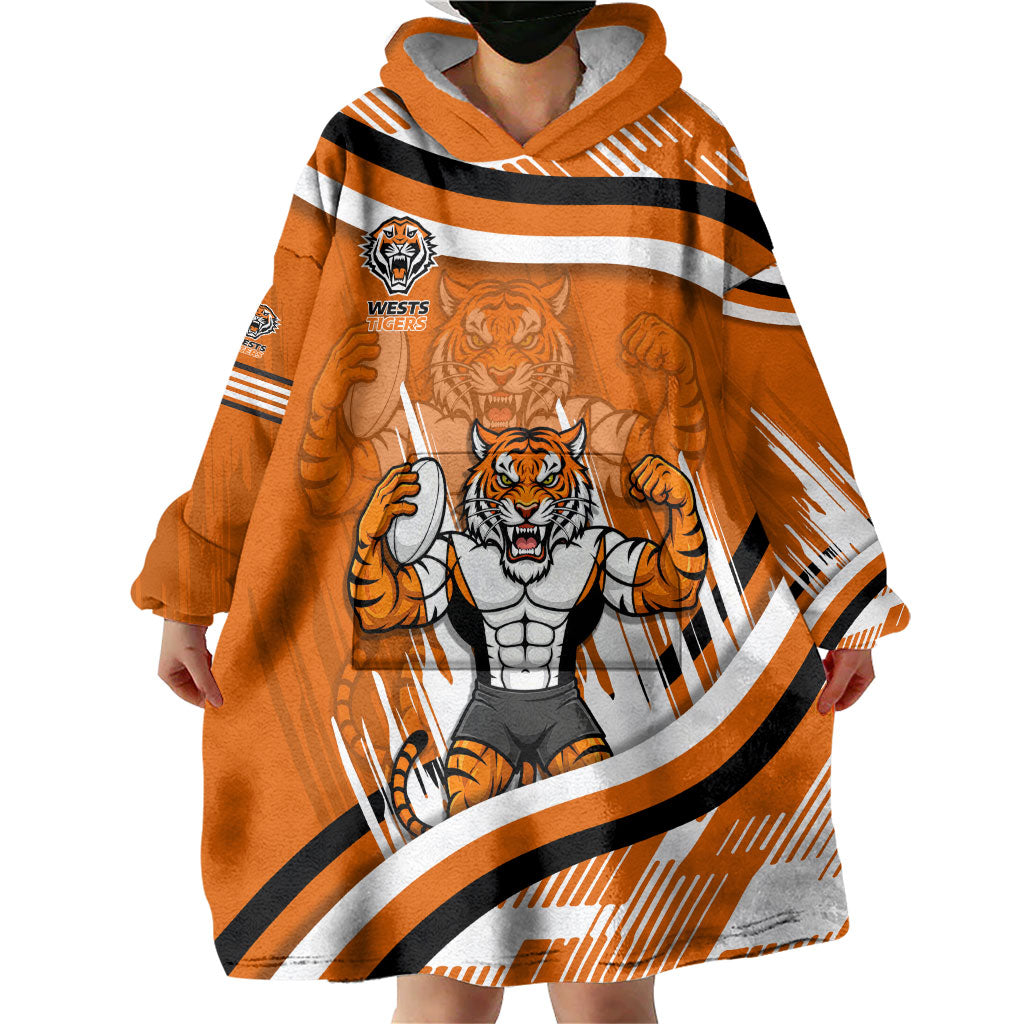 Wests Tigers Rugby Mascot Wearable Blanket Hoodie Fierce Athlete Graphic in Sports Style