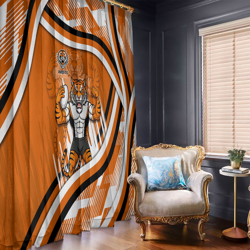 Wests Tigers Rugby Mascot Window Curtain Fierce Athlete Graphic in Sports Style