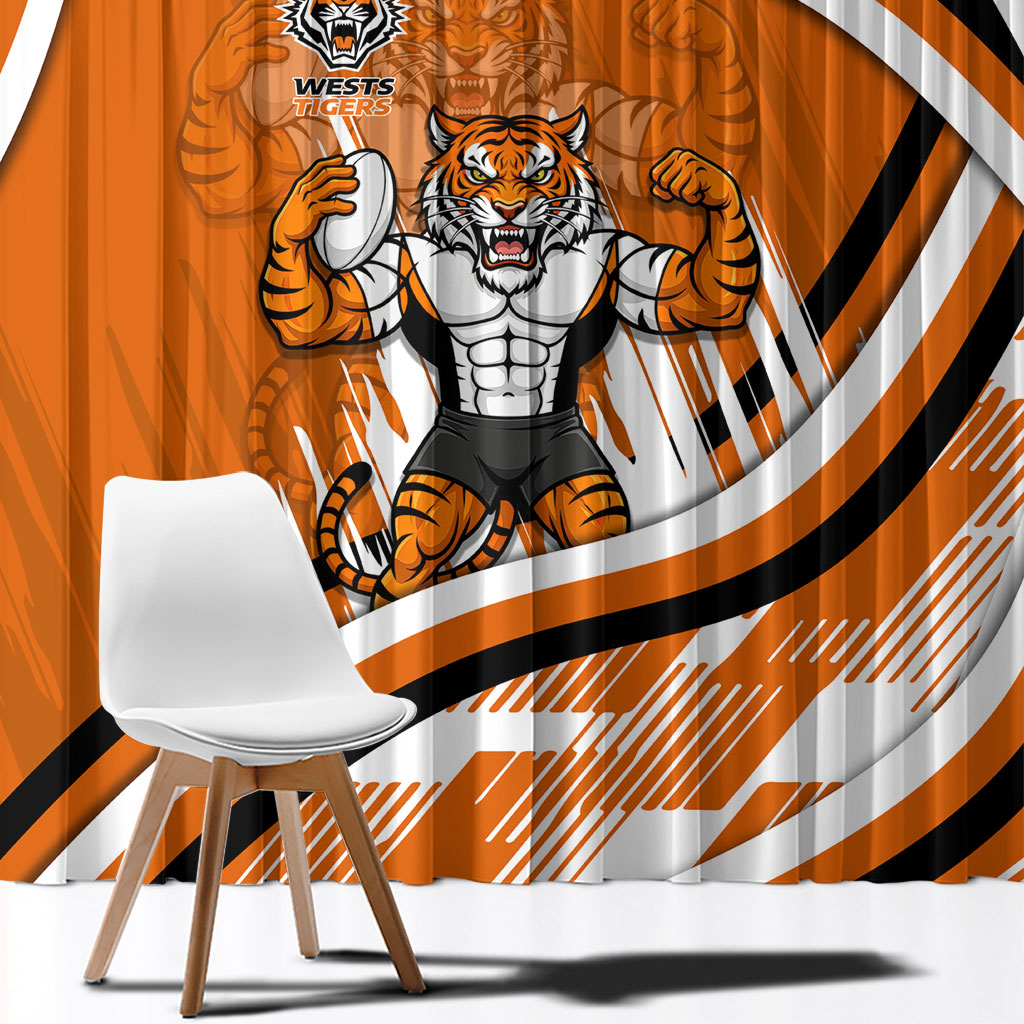 Wests Tigers Rugby Mascot Window Curtain Fierce Athlete Graphic in Sports Style