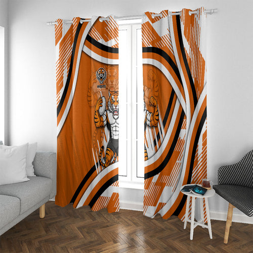 Wests Tigers Rugby Mascot Window Curtain Fierce Athlete Graphic in Sports Style