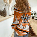 Wests Tigers Rugby Mascot Women Casual Shirt Fierce Athlete Graphic in Sports Style