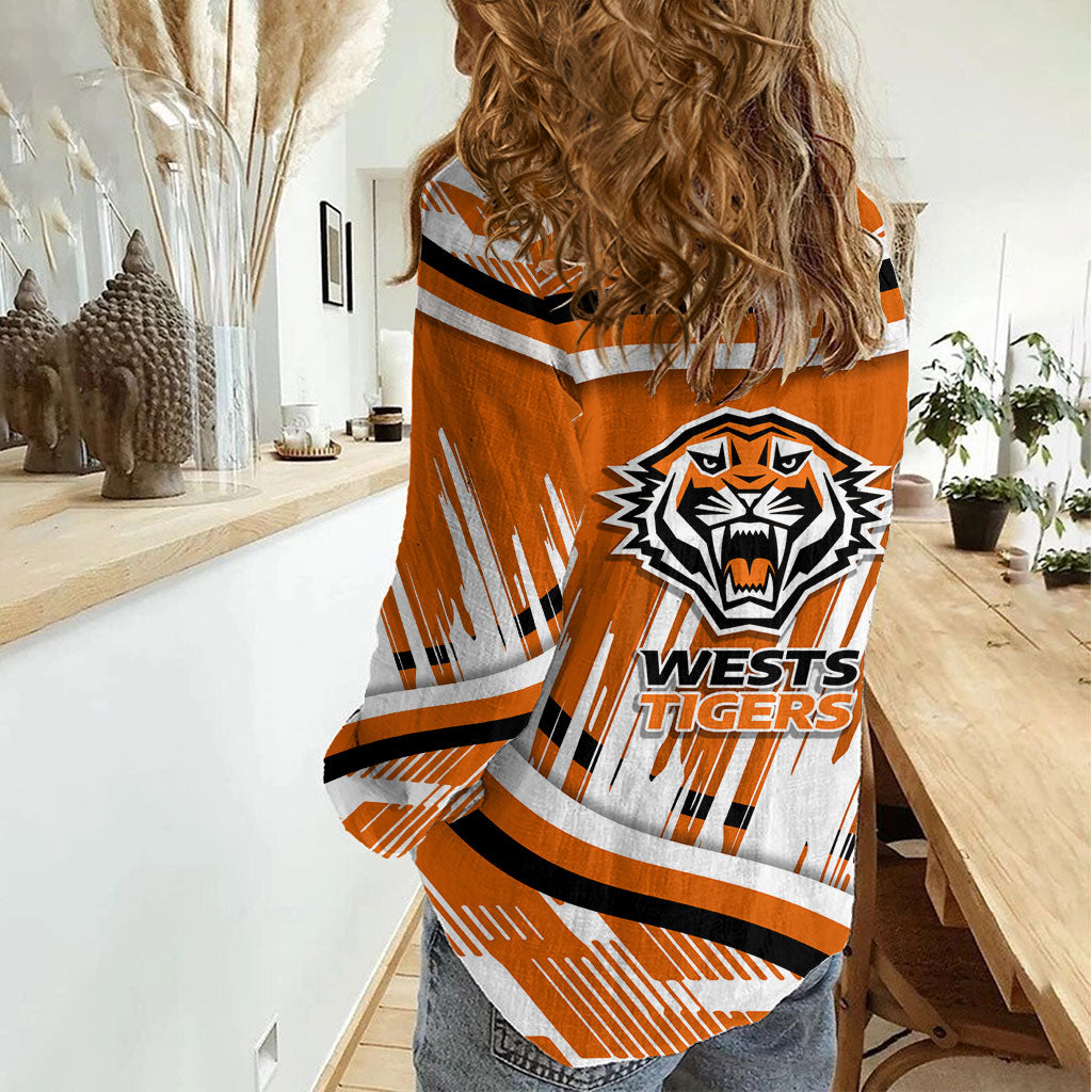 Wests Tigers Rugby Mascot Women Casual Shirt Fierce Athlete Graphic in Sports Style