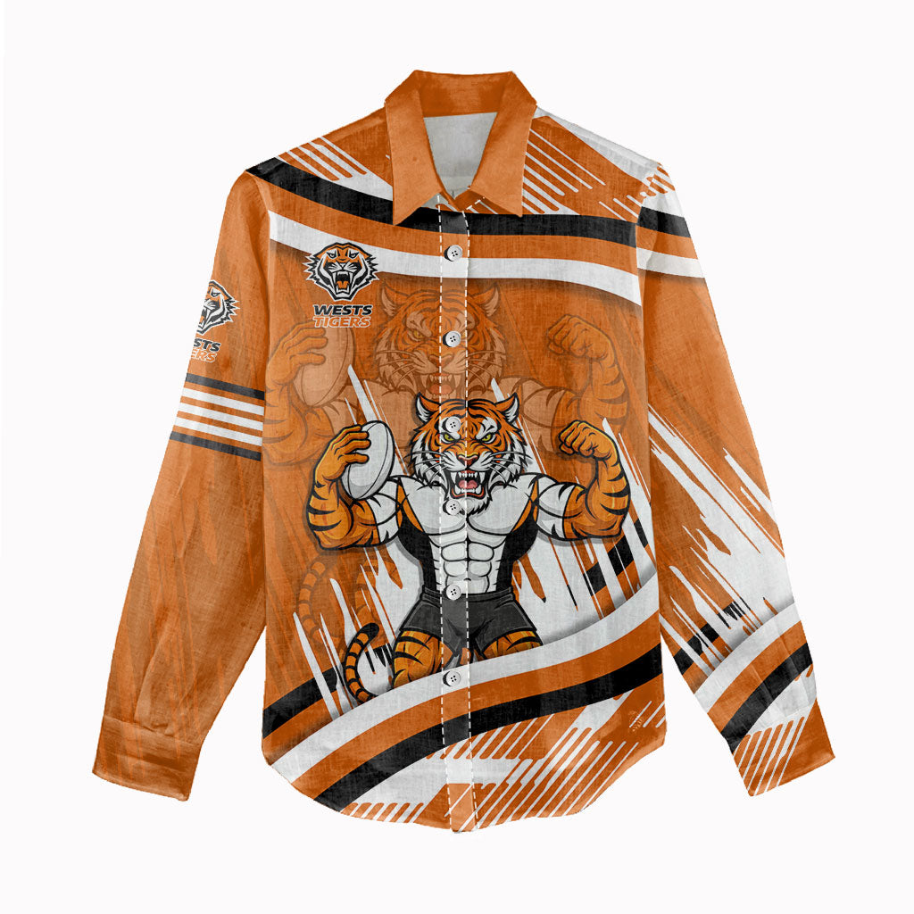Wests Tigers Rugby Mascot Women Casual Shirt Fierce Athlete Graphic in Sports Style